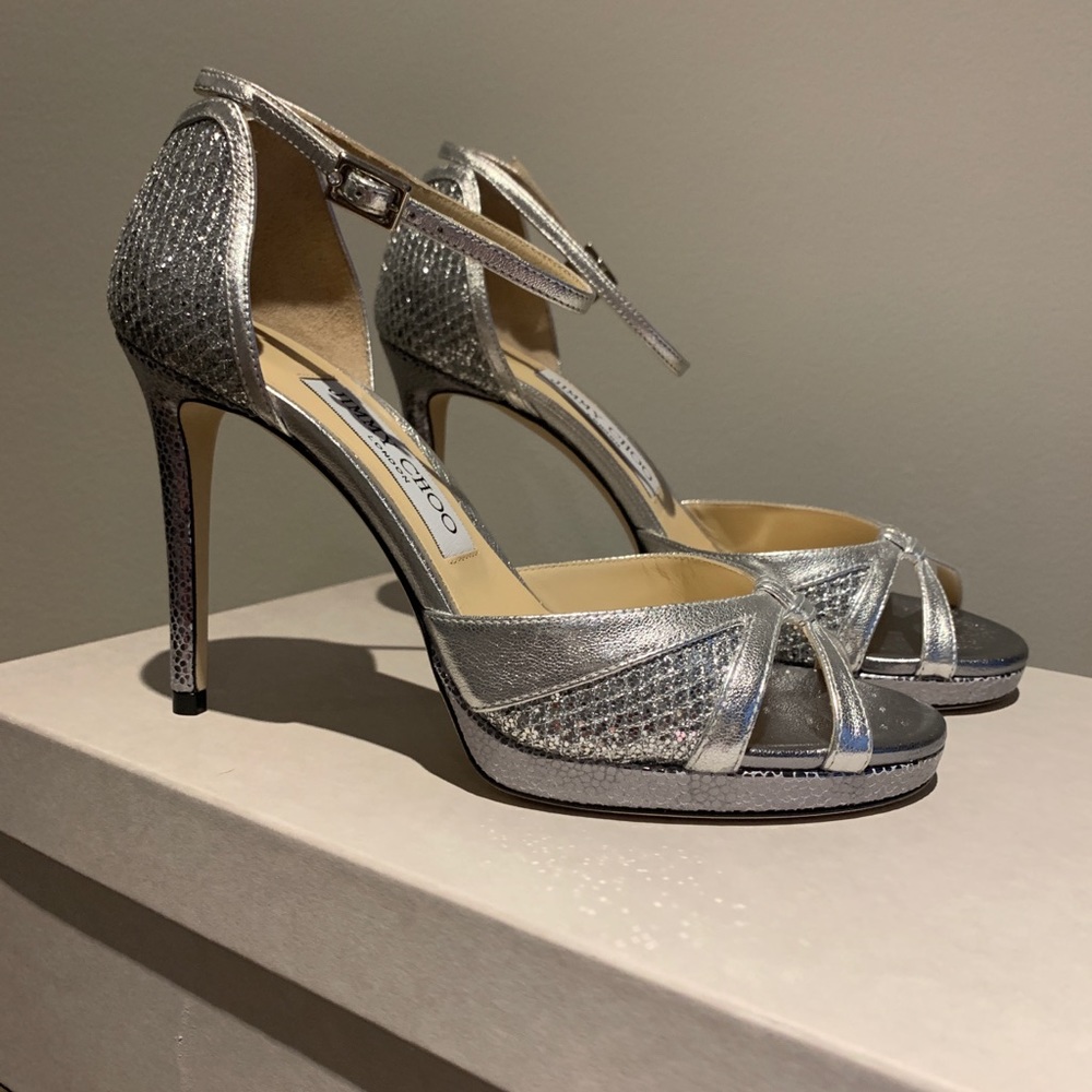 Jimmy Choo Silver Talia sandal 100 size 36